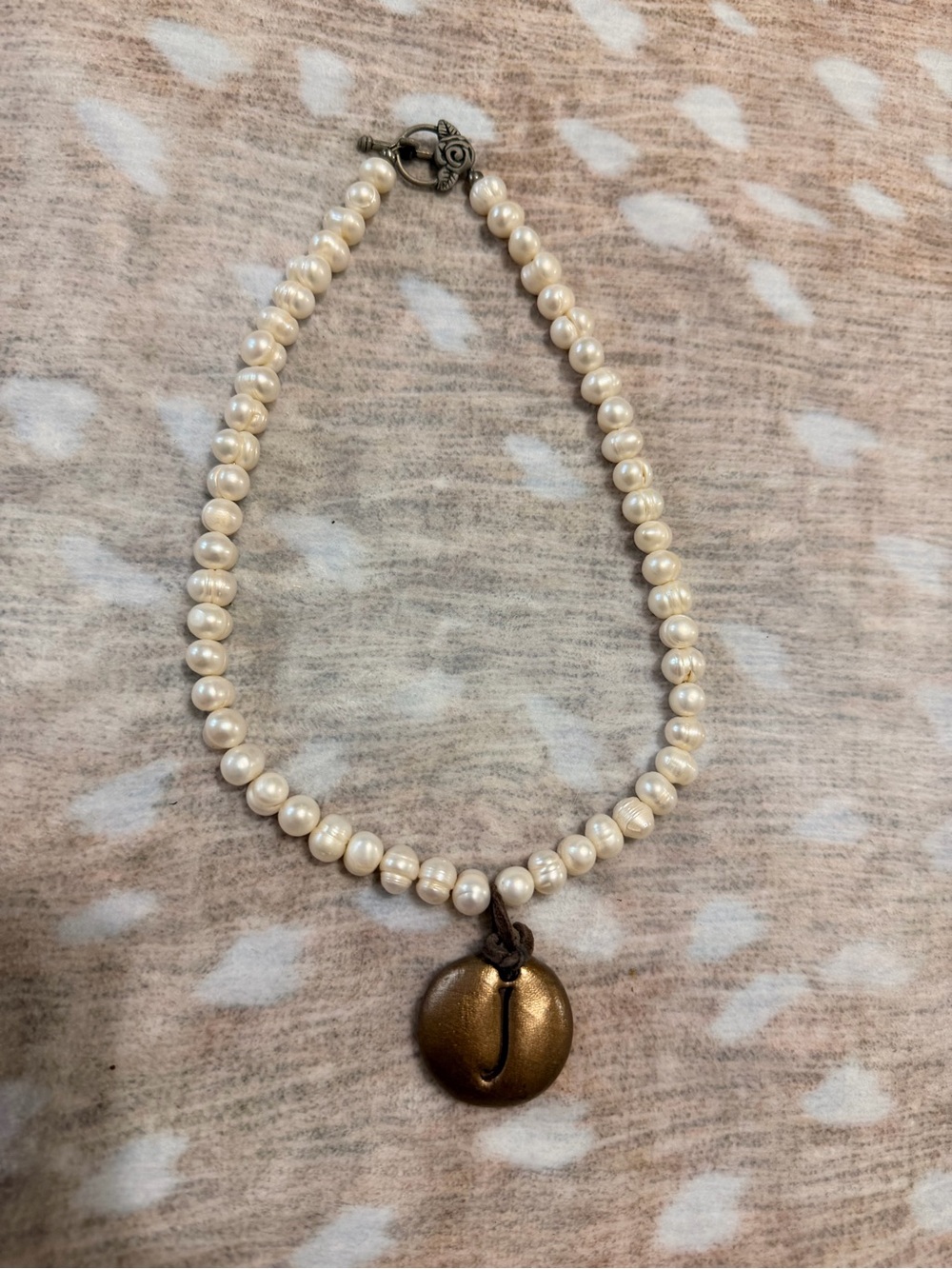 Sookie Sookie Cream Pearl Necklace with Bronze J Pendant